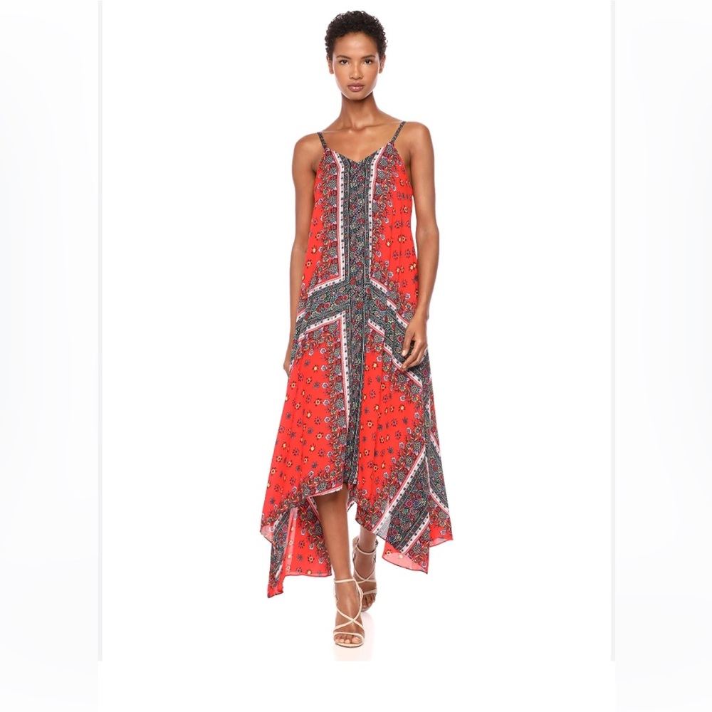 Nanette Lepore 10 Handkerchief Calipso Maxi Dress Red Floral Flowy Boho NWT New